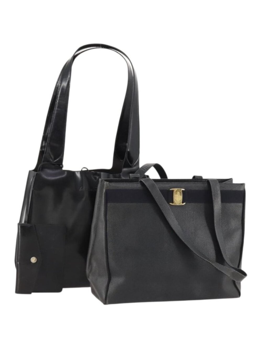 Salvatore Ferragamo Tote Bag Leather 2 Set Black
